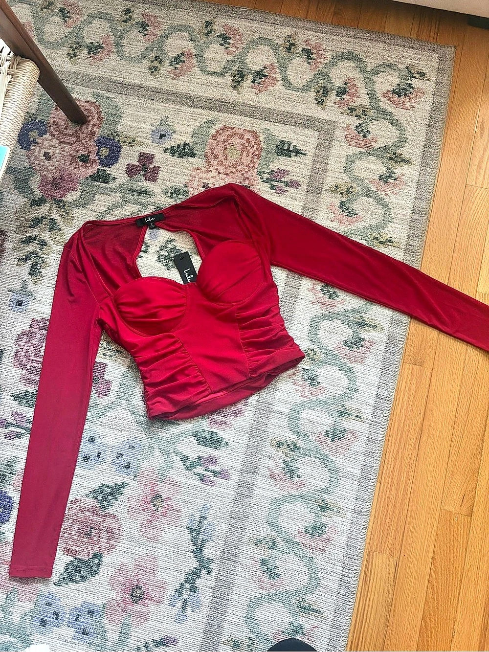 Lulus Red Mesh Bustier Long Sleeve Top